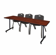 84 X 24 IN. T-BASE TRAINING SEMINAR TABLE- CHERRY, 2 M STACK CHAIRS- BLACK <FONT COLOR=GREEN>-FREE SHIPPING-</FONT>