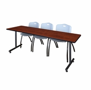 84 X 24 IN. T-BASE TRAINING SEMINAR TABLE- CHERRY, 2 M STACK CHAIRS- GREY <FONT COLOR=GREEN>-FREE SHIPPING-</FONT>