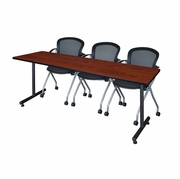 84 X 24 IN. T-BASE TRAINING SEMINAR TABLE- CHERRY, 2 NESTING CHAIRS <FONT COLOR=GREEN>-FREE SHIPPING-</FONT>