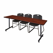 84 X 24 IN. T-BASE TRAINING SEMINAR TABLE- CHERRY, 2 STACK CHAIRS- BLACK <FONT COLOR=GREEN>-FREE SHIPPING-</FONT>