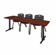 84 X 24 IN. T-BASE TRAINING SEMINAR TABLE- CHERRY & 3 M STACK CHAIRS- BLACK <FONT COLOR=GREEN>-FREE SHIPPING-</FONT>