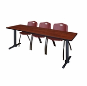84 X 24 IN. T-BASE TRAINING SEMINAR TABLE- CHERRY & 3 M STACK CHAIRS- BURGUNDY <FONT COLOR=GREEN>-FREE SHIPPING-</FONT>