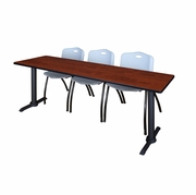 84 X 24 IN. T-BASE TRAINING SEMINAR TABLE- CHERRY & 3 M STACK CHAIRS- GREY <FONT COLOR=GREEN>-FREE SHIPPING-</FONT>