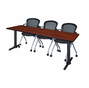 84 X 24 IN. T-BASE TRAINING SEMINAR TABLE- CHERRY & 3 NESTING CHAIRS <FONT COLOR=GREEN>-FREE SHIPPING-</FONT>