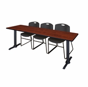 84 X 24 IN. T-BASE TRAINING SEMINAR TABLE- CHERRY & 3 STACK CHAIRS- BLACK <FONT COLOR=GREEN>-FREE SHIPPING-</FONT>