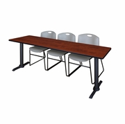 84 X 24 IN. T-BASE TRAINING SEMINAR TABLE- CHERRY & 3 STACK CHAIRS- GREY <FONT COLOR=GREEN>-FREE SHIPPING-</FONT>