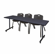 84 X 24 IN. T-BASE TRAINING SEMINAR TABLE- GREY, 2 M STACK CHAIRS- BLACK <FONT COLOR=GREEN>-FREE SHIPPING-</FONT>