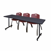 84 X 24 IN. T-BASE TRAINING SEMINAR TABLE- GREY, 2 M STACK CHAIRS- BURGUNDY <FONT COLOR=GREEN>-FREE SHIPPING-</FONT>