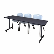 84 X 24 IN. T-BASE TRAINING SEMINAR TABLE- GREY, 2 M STACK CHAIRS- GREY <FONT COLOR=GREEN>-FREE SHIPPING-</FONT>