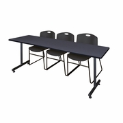 84 X 24 IN. T-BASE TRAINING SEMINAR TABLE- GREY, 2 STACK CHAIRS- BLACK <FONT COLOR=GREEN>-FREE SHIPPING-</FONT>