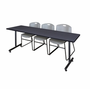 84 X 24 IN. T-BASE TRAINING SEMINAR TABLE- GREY, 2 STACK CHAIRS- GREY <FONT COLOR=GREEN>-FREE SHIPPING-</FONT>