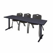 84 X 24 IN. T-BASE TRAINING SEMINAR TABLE- GREY & 3 M STACK CHAIRS- BLACK <FONT COLOR=GREEN>-FREE SHIPPING-</FONT>