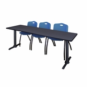 84 X 24 IN. T-BASE TRAINING SEMINAR TABLE- GREY & 3 M STACK CHAIRS- BLUE <FONT COLOR=GREEN>-FREE SHIPPING-</FONT>