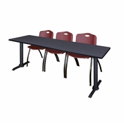 84 X 24 IN. T-BASE TRAINING SEMINAR TABLE- GREY & 3 M STACK CHAIRS- BURGUNDY <FONT COLOR=GREEN>-FREE SHIPPING-</FONT>