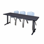 84 X 24 IN. T-BASE TRAINING SEMINAR TABLE- GREY & 3 M STACK CHAIRS- GREY <FONT COLOR=GREEN>-FREE SHIPPING-</FONT>
