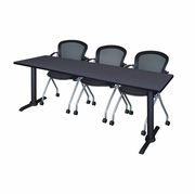 84 X 24 IN. T-BASE TRAINING SEMINAR TABLE- GREY & 3 NESTING CHAIRS <FONT COLOR=GREEN>-FREE SHIPPING-</FONT>