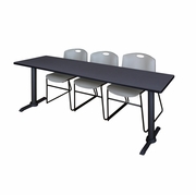 84 X 24 IN. T-BASE TRAINING SEMINAR TABLE- GREY & 3 STACK CHAIRS- GREY <FONT COLOR=GREEN>-FREE SHIPPING-</FONT>