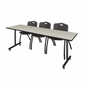 84 X 24 IN. T-BASE TRAINING SEMINAR TABLE- MAPLE, 2 M STACK CHAIRS- BLACK <FONT COLOR=GREEN>-FREE SHIPPING-</FONT>