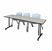 84 X 24 IN. T-BASE TRAINING SEMINAR TABLE- MAPLE, 2 M STACK CHAIRS- GREY <FONT COLOR=GREEN>-FREE SHIPPING-</FONT>