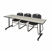 84 X 24 IN. T-BASE TRAINING SEMINAR TABLE- MAPLE, 2 STACK CHAIRS- BLACK <FONT COLOR=GREEN>-FREE SHIPPING-</FONT>