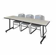 84 X 24 IN. T-BASE TRAINING SEMINAR TABLE- MAPLE, 2 STACK CHAIRS- GREY <FONT COLOR=GREEN>-FREE SHIPPING-</FONT>