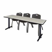 84 X 24 IN. T-BASE TRAINING SEMINAR TABLE- MAPLE & 3 M STACK CHAIRS- BLACK <FONT COLOR=GREEN>-FREE SHIPPING-</FONT>