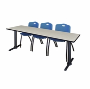 84 X 24 IN. T-BASE TRAINING SEMINAR TABLE- MAPLE & 3 M STACK CHAIRS- BLUE <FONT COLOR=GREEN>-FREE SHIPPING-</FONT>