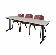 84 X 24 IN. T-BASE TRAINING SEMINAR TABLE- MAPLE & 3 M STACK CHAIRS- BURGUNDY <FONT COLOR=GREEN>-FREE SHIPPING-</FONT>