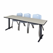 84 X 24 IN. T-BASE TRAINING SEMINAR TABLE- MAPLE & 3 M STACK CHAIRS- GREY <FONT COLOR=GREEN>-FREE SHIPPING-</FONT>