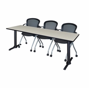 84 X 24 IN. T-BASE TRAINING SEMINAR TABLE- MAPLE & 3 NESTING CHAIRS <FONT COLOR=GREEN>-FREE SHIPPING-</FONT>