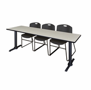 84 X 24 IN. T-BASE TRAINING SEMINAR TABLE- MAPLE & 3 STACK CHAIRS- BLACK <FONT COLOR=GREEN>-FREE SHIPPING-</FONT>