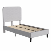 ADDISON LIGHT GREY TWIN FABRIC UPHOLSTERED PLATFORM BED - HEADBOARD WITH ROUNDED EDGES - NO BOX SPRING OR FOUNDATION NEEDED: <font color=green>FREE SHIPPING!</font>