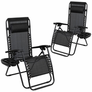 ADJUSTABLE FOLDING MESH ZERO GRAVITY RECLINING LOUNGE CHAIR WITH PILLOW AND CUP HOLDER TRAY IN BLACK, SET OF 2 <font color=green>FREE SHIPPING!</font> ADJUSTABLE FOLDING MESH ZERO GRAVITY RECLINING LOUNGE CHAIR WITH PILLOW AND CUP HOLDER TRAY IN BLACK, SET OF 2 <font color=green>FREE SHIPPING!</font>