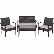 ARANSAS SERIES 4 PIECE BLACK PATIO SET WITH STEEL FRAME AND GRAY CUSHIONS: <font color=green>FREE SHIPPING!</font>