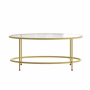 ASTORIA COLLECTION ROUND COFFEE TABLE - MODERN CLEAR GLASS COFFEE TABLE WITH BRUSHED GOLD FRAME: <font color=green>FREE SHIPPING!</font>