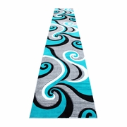 ATHOS COLLECTION 3' X 16' TURQUOISE ABSTRACT AREA RUG - OLEFIN RUG WITH JUTE BACKING - HALLWAY, ENTRYWAY, OR BEDROOM: <font color=green>FREE SHIPPING!</font>