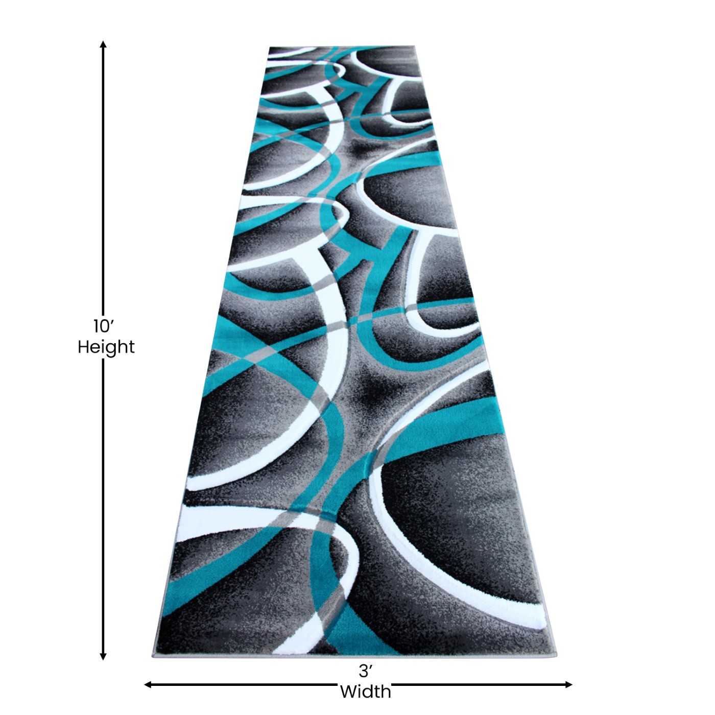 Atlan Collection 3' x 10' Turquoise Abstract Area Rug Olefin Rug with