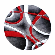 ATLAN COLLECTION 5' X 5' RED ROUND ABSTRACT AREA RUG - OLEFIN RUG WITH JUTE BACKING - ENTRYWAY, LIVING ROOM OR BEDROOM <font color=green>FREE SHIPPING!</font>