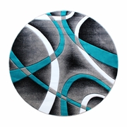 ATLAN COLLECTION 5' X 5' TURQUOISE ROUND ABSTRACT AREA RUG - OLEFIN RUG WITH JUTE BACKING - ENTRYWAY, LIVING ROOM OR BEDROOM <font color=green>FREE SHIPPING!</font>