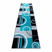 AUDRA COLLECTION 3' X 10' TURQUOISE ABSTRACT AREA RUG - OLEFIN RUG WITH JUTE BACKING - ENTRYWAY, LIVING ROOM, OR BEDROOM <font color=green>FREE SHIPPING!</font>