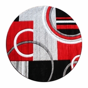 AUDRA COLLECTION ROUND 5' X 5' RED ABSTRACT AREA RUG - OLEFIN RUG WITH JUTE BACKING - ENTRYWAY, LIVING ROOM, OR BEDROOM <font color=green>FREE SHIPPING!</font>