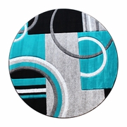 AUDRA COLLECTION ROUND 5' X 5' TURQUOISE ABSTRACT AREA RUG - OLEFIN RUG WITH JUTE BACKING - ENTRYWAY, LIVING ROOM, OR BEDROOM <font color=green>FREE SHIPPING!</font>