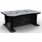 BANANA CONTROL ROOM DESK W/CPU CABINETS BUILT INTO BASE. 78" WIDE. ITEM #RFQ1809-78. BAA COMPLIANT SEE BELOW. REV4-2-25