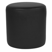 BARRINGTON UPHOLSTERED ROUND OTTOMAN POUF IN BLACK LEATHERSOFT <font color=green>FREE SHIPPING!</font>