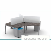 BENCHING FURNITURE. 120 DEGREE POD OF 3. OPTIONAL SOCIAL DISTANCING 30" HIGH PANELS.  BY ERGONOMIC HOME. SHIPPING 5-7 BIZ DAYS: