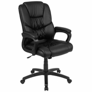 BIG & TALL 400 LB. RATED BLACK LEATHERSOFT SWIVEL OFFICE CHAIR WITH PADDED ARMS, BIFMA CERTIFIED: <font color=green>FREE SHIPPING!</font>