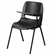 BLACK ERGONOMIC SHELL CHAIR WITH LEFT HANDED FLIP-UP TABLET ARM: <font color=green>FREE SHIPPING!</font>