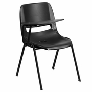 BLACK ERGONOMIC SHELL CHAIR WITH RIGHT HANDED FLIP-UP TABLET ARM: <font color=green>FREE SHIPPING!</font>