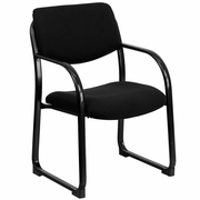 BLACK FABRIC EXECUTIVE SIDE RECEPTION CHAIR WITH SLED BASE <font color=green>FREE SHIPPING!</font>