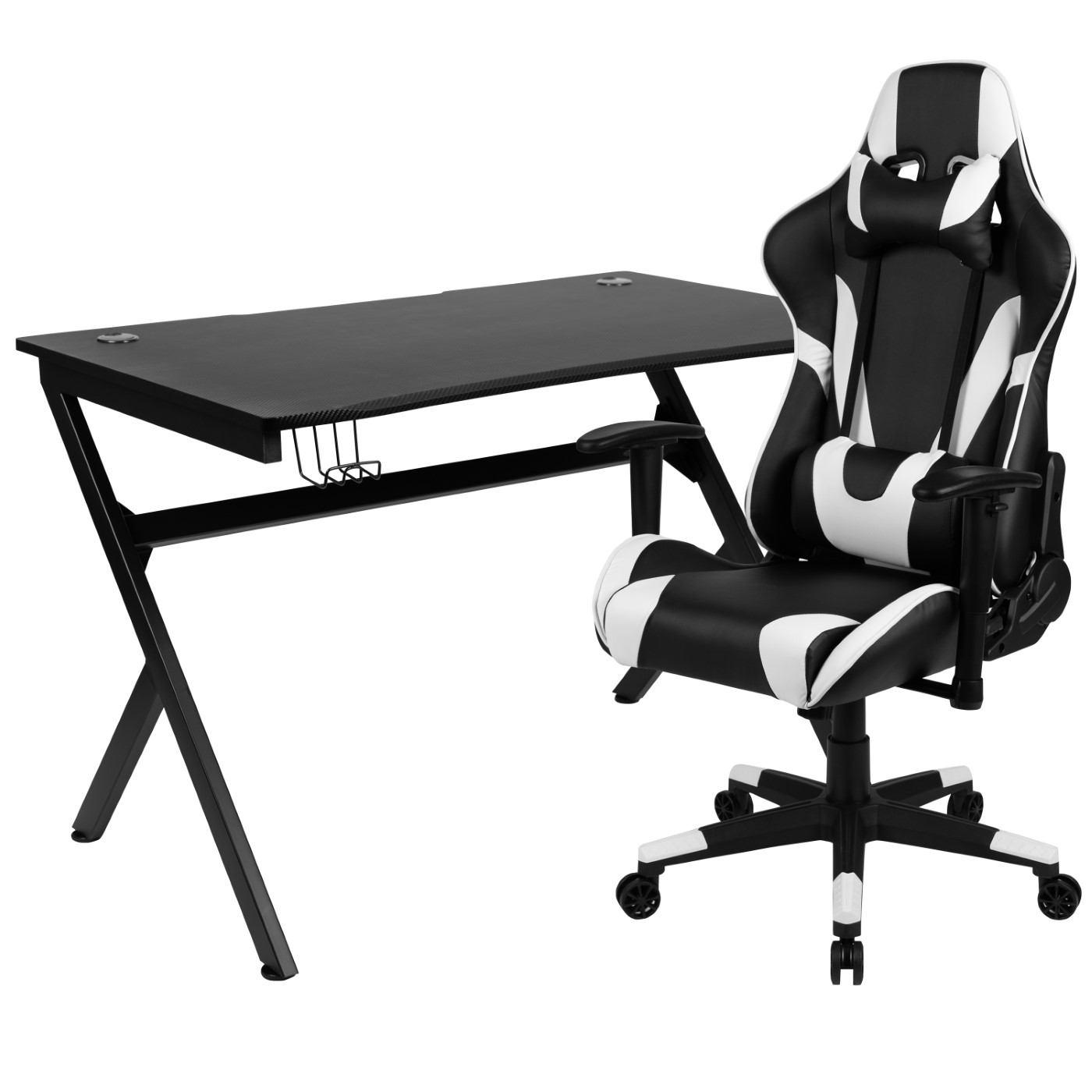 BLACK GAMING DESK AND BLACK RECLINING GAMING CHAIR SET WITH CUP HOLDER, HEADPHONE HOOK & 2 WIRE MANAGEMENT HOLES: <font color=green>FREE SHIPPING!</font> BLACK GAMING DESK AND BLACK RECLINING GAMING CHAIR SET WITH CUP HOLDER, HEADPHONE HOOK & 2 WIRE MANAGEMENT HOLES: <font color=green>FREE SHIPPING!</font>